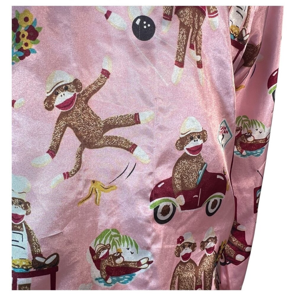 Nick & Nora Womens Pink Sock Monkey Pajama Top Size Large bowling TV Car Poly - Picture 5 of 9